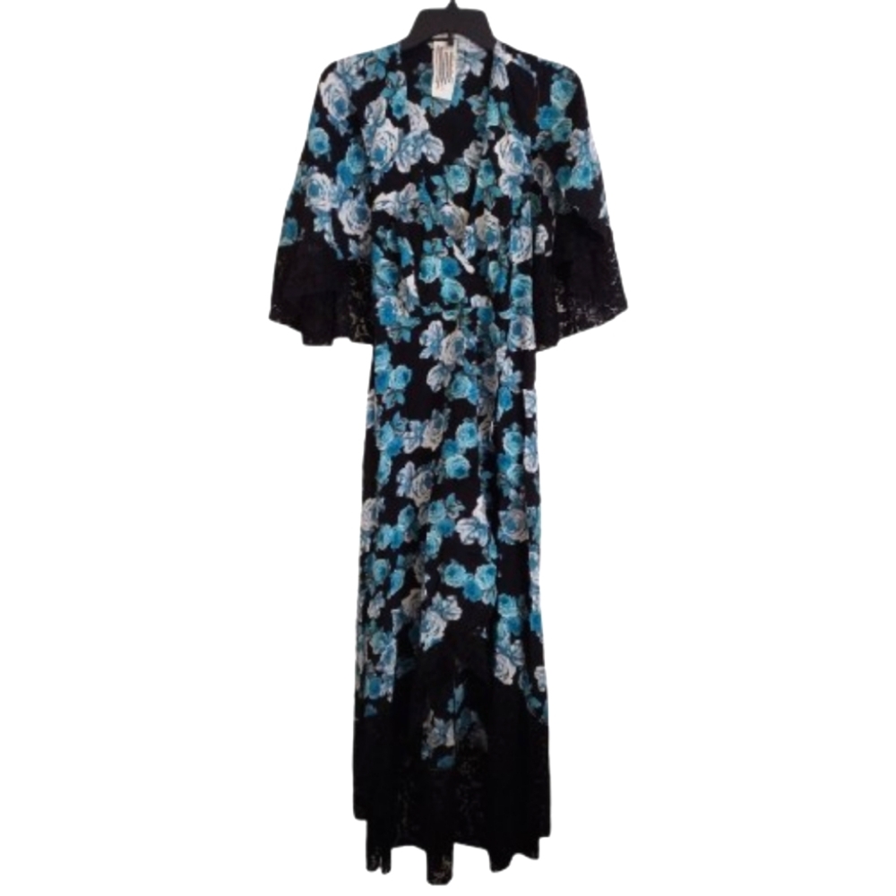 Free People Midnight garden blue floral wrap dress with cape blue black Size 6